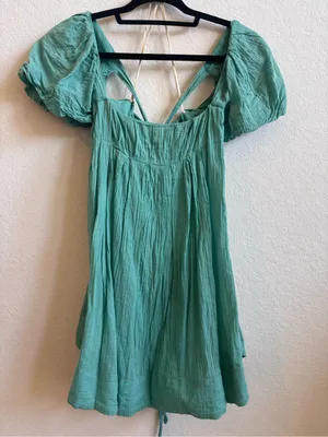 Free People XS Aqua Gauze Puff Sleeve Open Back Mini Dress thumbnail 1