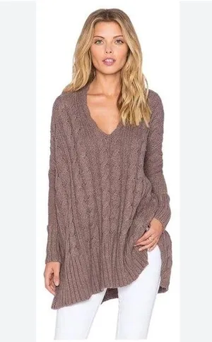 Free People Mushroom Oversized Sweater Brown Tan Casual Comfy Winter Neutral thumbnail 1