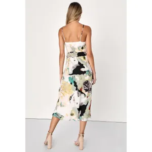 NWT Lulus Inspired Aura White Multi Abstract Print Cowl Midi Dress Gala Size S thumbnail 3