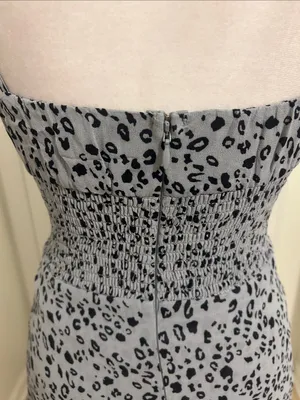 Reformation Genie Midi Dress In Lynx Leopard Print Gray Size 0 Smocked Waist thumbnail 11