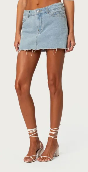 Edikted Light Wash Jean Skirt thumbnail 1