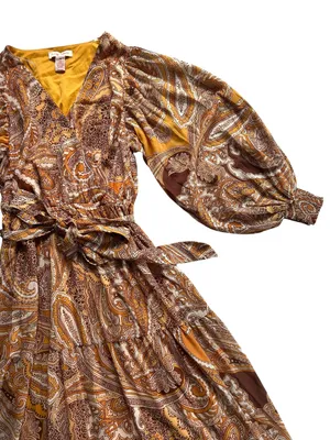 Flying Tomato Paisley Warm Autumn balloon sleeve maxi dress Size M Boho thumbnail 4