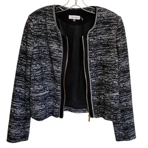 Calvin Klein‎ Black White Full Zip Career Blazer Jacket Womens 8 Classic thumbnail 3