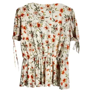 Ember Ivory Floral Ruffle Peplum Wrap Blouse Size M thumbnail 5