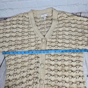 Charter Club Wool Blend Beige Brown Crochet‎ Knit Cardigan Sweater L 3/4 Sleeve thumbnail 6
