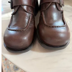 Vintage Y2K Arizona Brown Chunky Leather Buckle Heeled Loafers Grunge Indie thumbnail 7