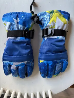 New Blue and Yellow Winter Ski Gloves with Adjustable Straps and Fleece Lining thumbnail 2