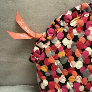Vera Bradley Large Ruffle Cosmetic MakeUp Bag Pink Orange‎ White Polka-dots thumbnail 3