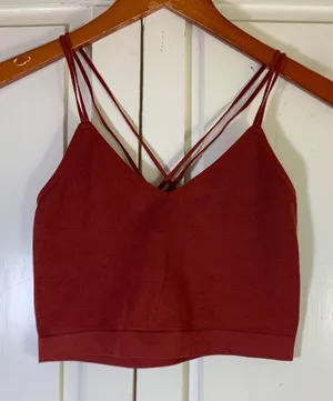Bench Body Womens Seamless Ribbed Multi-Strap Crisscross Crop Top Rust Red Small thumbnail 1
