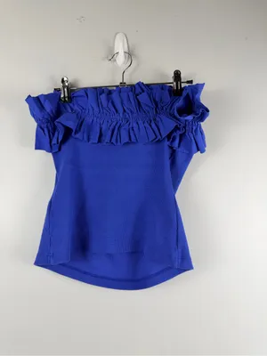 MAEVE by ANTHROPOLOGIE Poplin Ruffle‎ Tube Top in Blue Size Small thumbnail 5