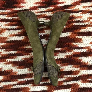 90s Y2K Preppy Whimsygoth Coquette Green Leather Suede Bow Plaid Kitten Heels Pumps Babydoll Patchwork #cottagecore-8.5M thumbnail 4