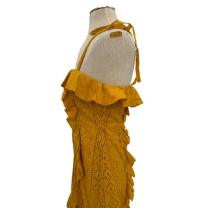 Majorelle Mara Eyelet Ruffle Mini Dress Mustard Yellow Tie Strap Size‎ Small thumbnail 7