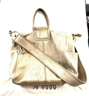 HOBO Cream Leather Tote with Whipstitch Strap and Tassel thumbnail 1