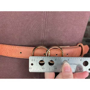 belt vegan leather tan interlocking circles buckle gold thumbnail 3