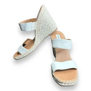 Steve Madden Icey Espadrille two white strap wedges Sz‎ 9.5 Leather thumbnail 5