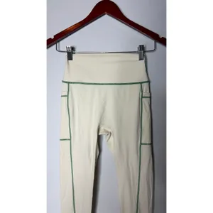 SET Active Courtside Volley Leggings in a cream green stitching sz S thumbnail 4