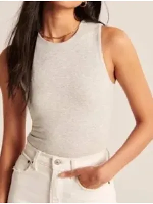 Abercrombie & Fitch sleeveless bodysuit in light gray new nwt thumbnail 1