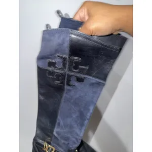 Tory Burch Lizzie Women's 7.5 Leather Knee High Riding Boot Zip Buckle Blue READ thumbnail 7