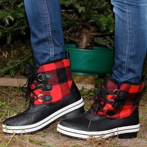 Madden Girl Chill Black and Red Buffalo Check Plaid Winter Rain Duck Boots thumbnail 1
