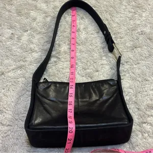 Vintage 90s Nine West Genuine Leather Black Shoulder Bag Silver Nylon thumbnail 6
