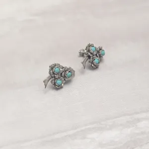 Vintage Screw On Earrings Design Silver Tone & Turquoise Tone 7/8" thumbnail 3