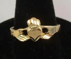 (Size 9) 14KT Gold EP Claddagh Irish Celtic Wedding Ring thumbnail 1