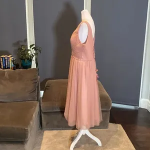 Women’s Pink Tea Length V-Neck Corset Back Prom Party Dress Size 16 thumbnail 6