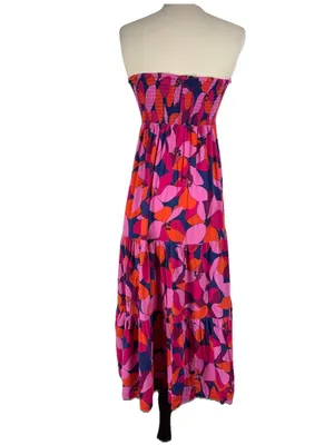 Abel The Label Floral Smocked Tiered Maxi Dress Medium Pink Tropical Coastal thumbnail 8