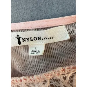 Nylon Apparel Pink Lace Puff Sleeve Blouse Womens Large Romantic Crochet Top thumbnail 3