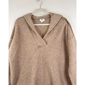 Aerie Womens Sweater Brown CozyUp Waffle Hoodie V Neck Pullover Stretch Large thumbnail 8