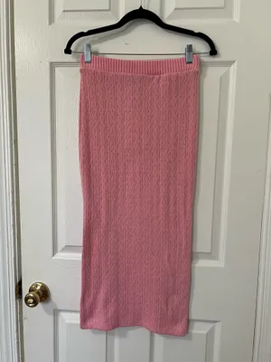 ZARA Pink Cable Knit Midi Skirt Size M High Rise Ribbed Waist Coquette Feminine thumbnail 2