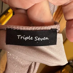Triple Seven Pink Taupe Sparkling Mini Cocktail Party Cross Back Dress Sz Small thumbnail 6