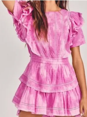 LoveShackFancy Natasha Mini Dress Begonia Hand Dye Pink Ruffle Lace Size M thumbnail 1