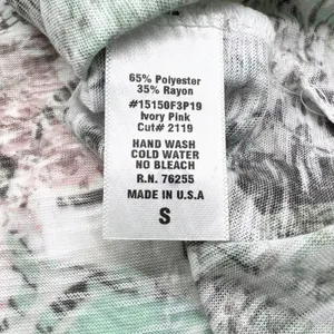 Tryst Womens S T-Shirt‎ Twist Front Round Neck Abstract Green Pink White Active thumbnail 6