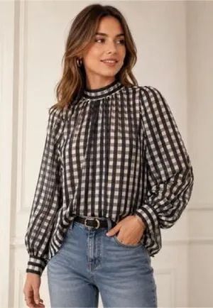 H&M Sheer High Neck Blouse, Size S thumbnail 1
