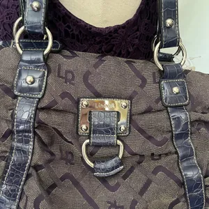 LineaR Fabric Logo Satchel Purse Purple Y2K McBling Croco Double Handle Indie thumbnail 5