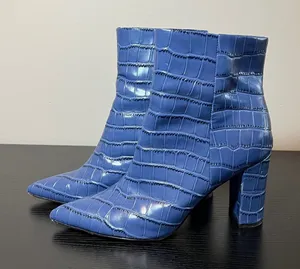 Marc Fisher LTD Blue Croc Embossed Pointed Toe Block Heel Ankle Boots Size 8.5 thumbnail 1