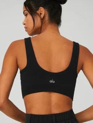 ALO Yoga Wellness Black Logo Ribbed Sport Bra Size S thumbnail 1