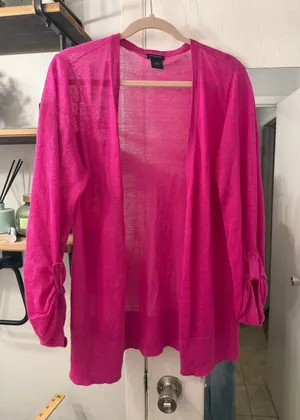 Ann Taylor Fuchsia Button-Front Lightweight Cardigan thumbnail 1