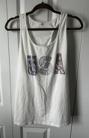 White USA Rhinestone Tank Top XL thumbnail 1