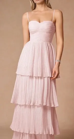 Azazie Powder Pink Tiered Maxi Dress thumbnail 2