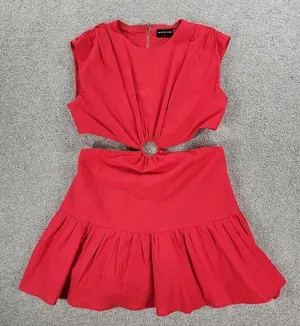 White Fox Cutout Ring Dress Womens L Red Sleeveless Mini Fit & Flare Ruffle Hem thumbnail 1