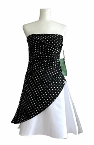 Onyx Nite Dress Black White Polka Dot Strapless Tulle Fit Flare Prom Size 3/4 thumbnail 1