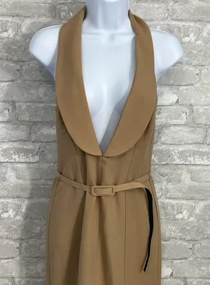 ASOS Tan Backless Halter Dress thumbnail 2