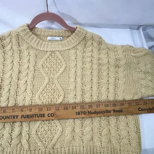 Lush Crop Cable Knit Chunky Sweater Women M‎ Wool Blend Pale Yellow Costal Cozy thumbnail 7