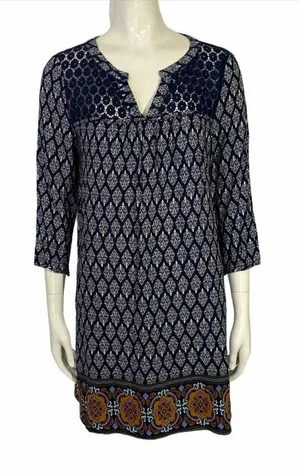 Altar'd State Size L Navy Blue Print‎ Lace Detail thumbnail 1