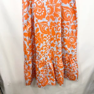 Talbots Size‎ 10 Midi Dress Puff Sleeve Poplin Floral Orange Blue Fit Flare 1526 thumbnail 10
