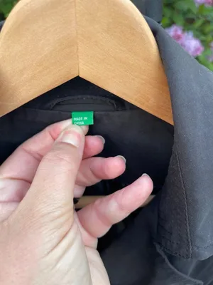 Y2K United Colors of Benetton Black Trench Coat M Minimalist Belted Jacket thumbnail 5
