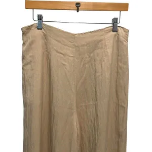 Zara Womens High Waisted Pleated Wide Leg Trouser‎ Pants Beige Large thumbnail 4