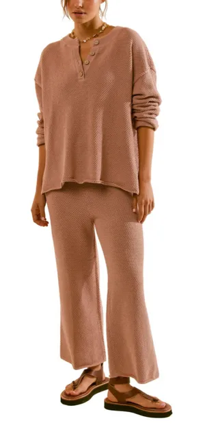 Free People Hailee Waffle Stitch Long Sleeve Top & Wide Leg Pants Set Size M thumbnail 1